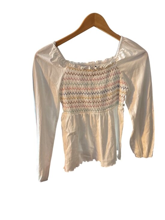 art class Other - Girls Art Class Smocked Long Sleeve Peasant Top L 10/12 White With Multicolor Zi